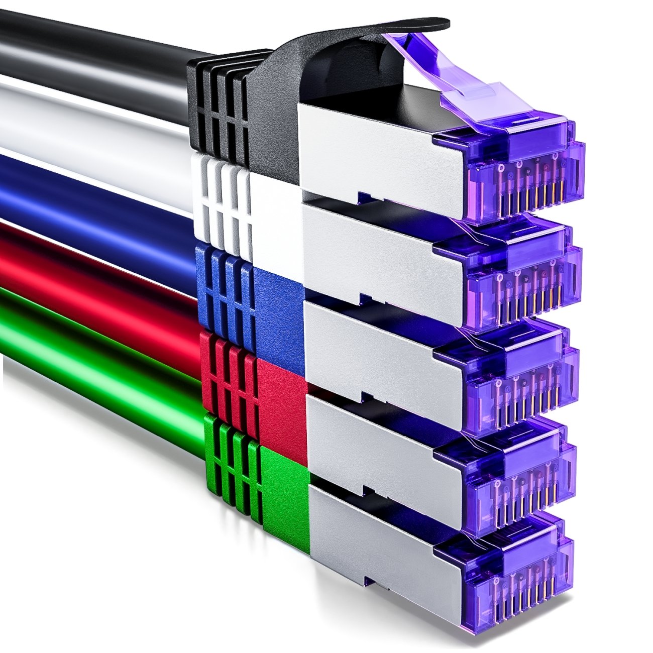 deleyCON 5x 2m (6.56 ft.) CAT7 Network Cable 10 Gigabit RJ45 Patch & Cable (Copper