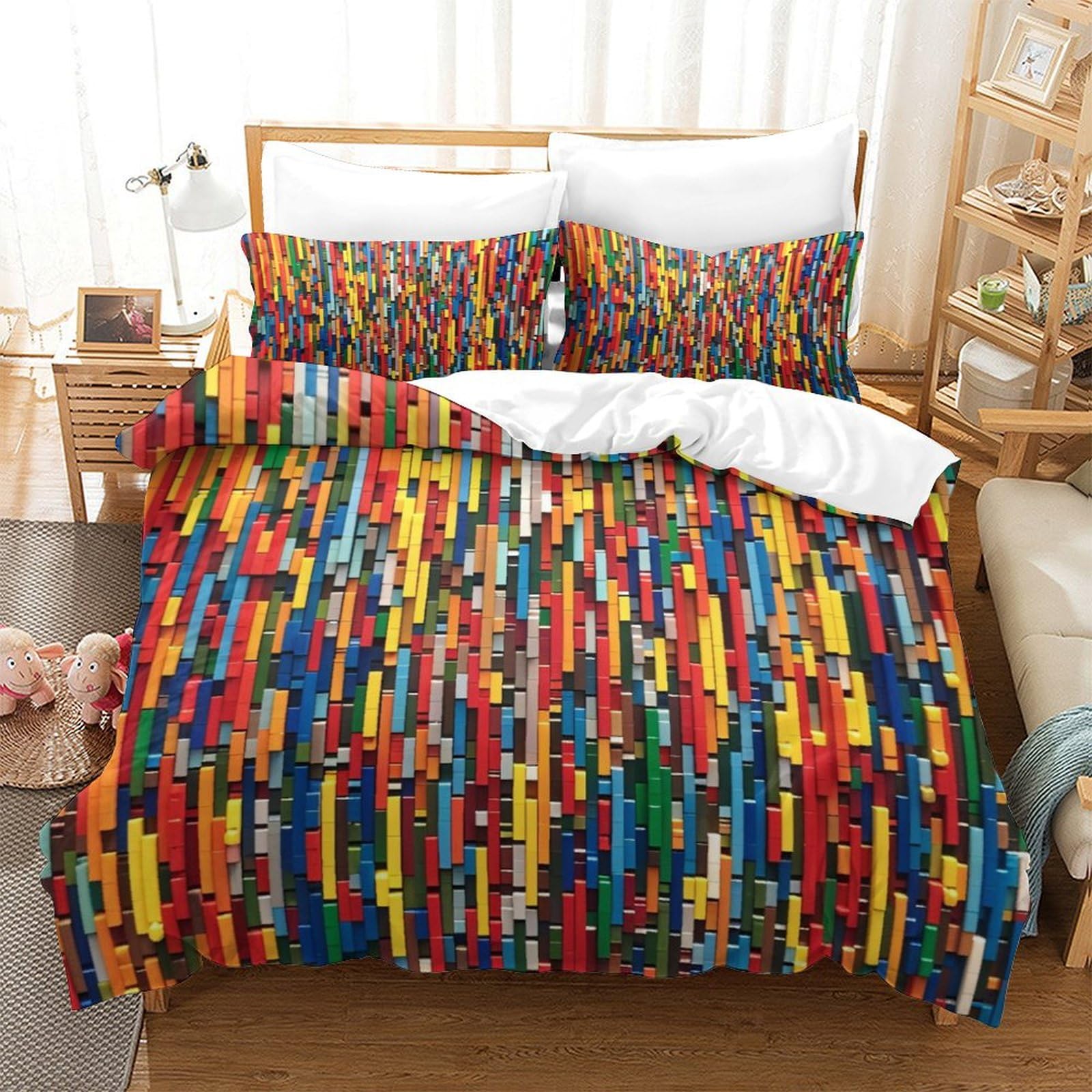 Ensemble de lit 3D cubes colorés pour une chambre moderne et cosy