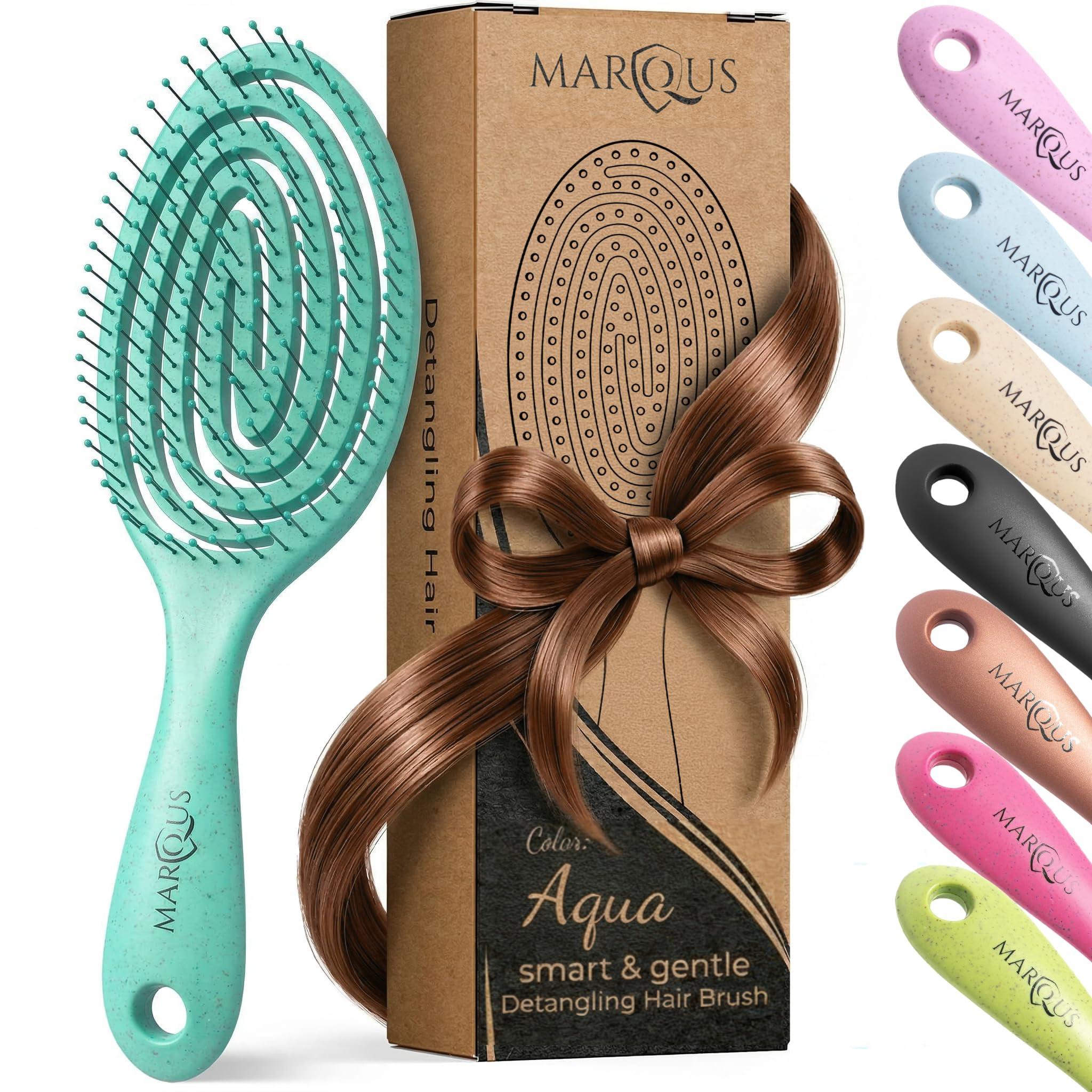 marQus Bio Haarbürste ohne Ziepen mit einzigartiger Doppelspiralfeder und noch mehr Borsten zur optimalen Druckverteilung und Pflege, Entwirrbürste für jeden Haartyp, 1 Stück, Farbe Aqua Blau