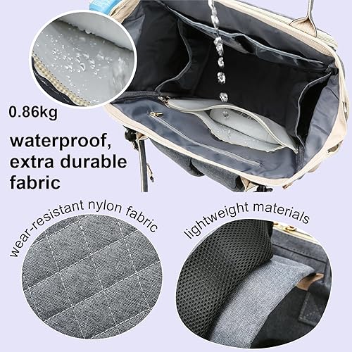 Miniatura 6 de Mochila para pañales con cambiador  Gran capacidad, 16 bolsillos, puerto USB, mochila de viaje impermeable para mamá y papá  Funda para chupete  Gris