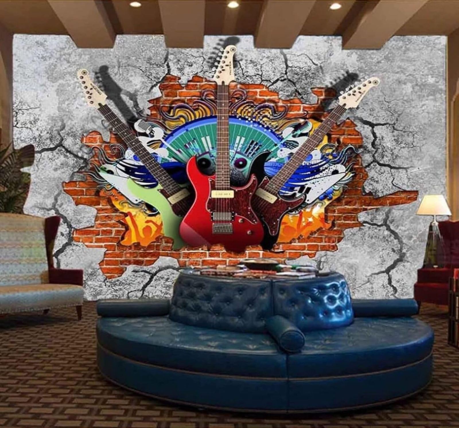 XLMING Guitar Retro Brick Wall Graffiti Art 3D Wallpaper Luxury Silk Study Dining Feature Sofa Grey Bedroom Living Room Tv Decorative Wall-350cm×256cm