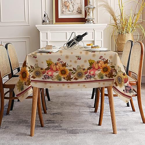 Miniatura 3 de Mantel rectangular de decoración de otoño de Acción de Gracias, con doble borde, perfecto para otoño, cosecha, festival, fiesta, cocina, comedor, 60