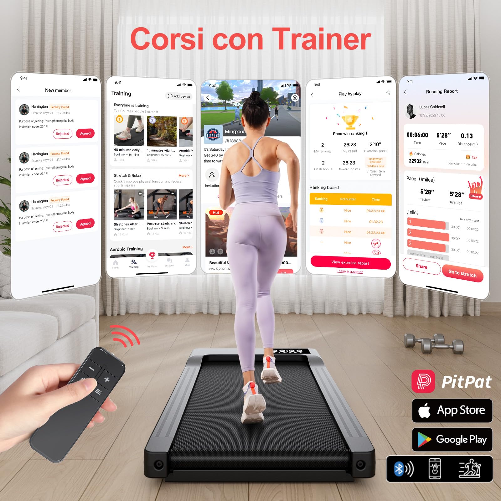 Superun Raceable Walking Pad Adatto per Machine High-Tech, Capacità 159KG Tapis Roulant della Scrivania, Tapirulan con App Control con Corsi di Allenamento e Corse Multi-Runner