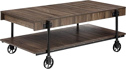 Miniatura 68 de Furniture of America Cleon Industrial - Juego de mesa de sofá y mesa de sofá con ruedas para sala de estar, color negro y roble rústico (3 piezas)