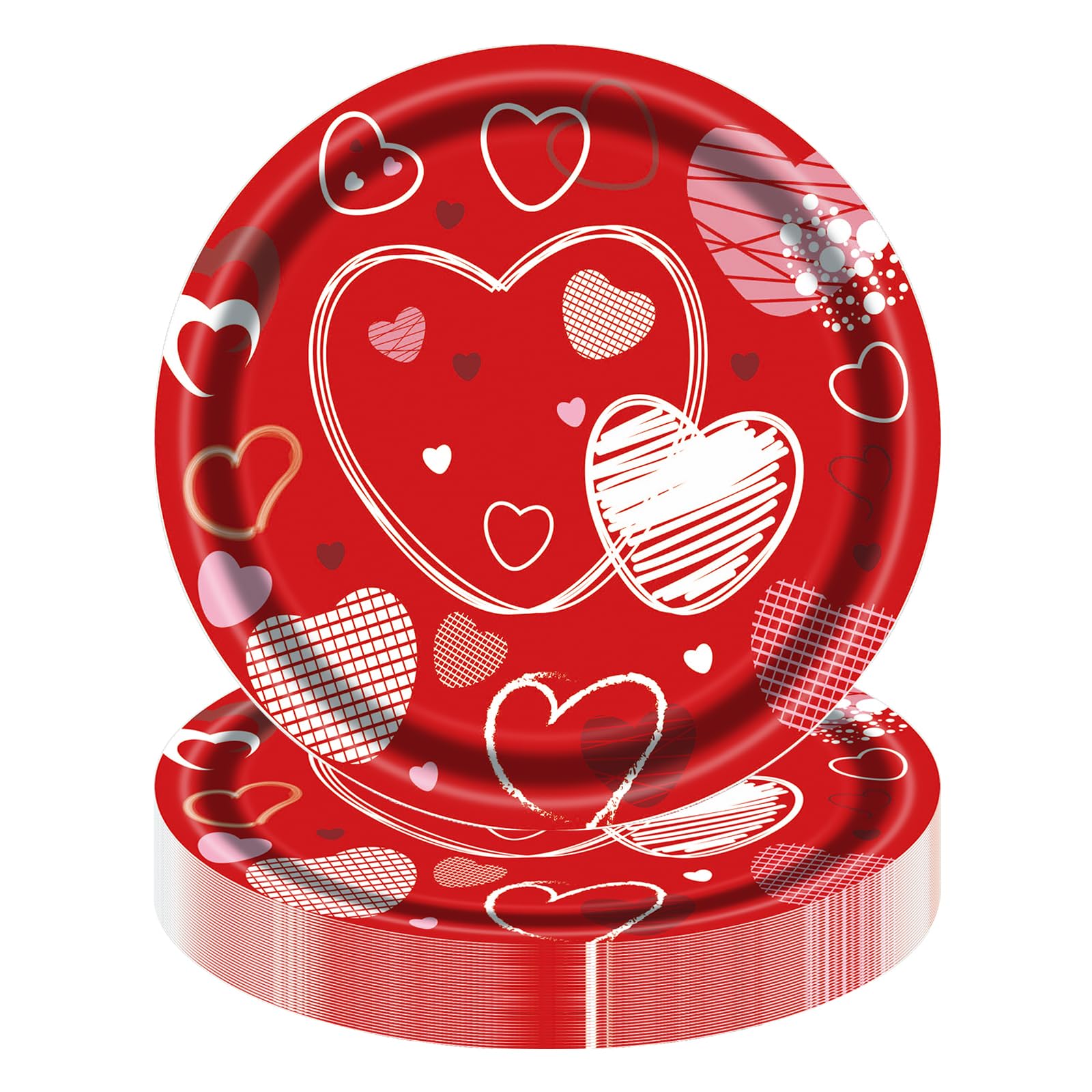 Assiettes en carton Saint-Valentin : lot de 50 pièces romantiques de 17.8 cm