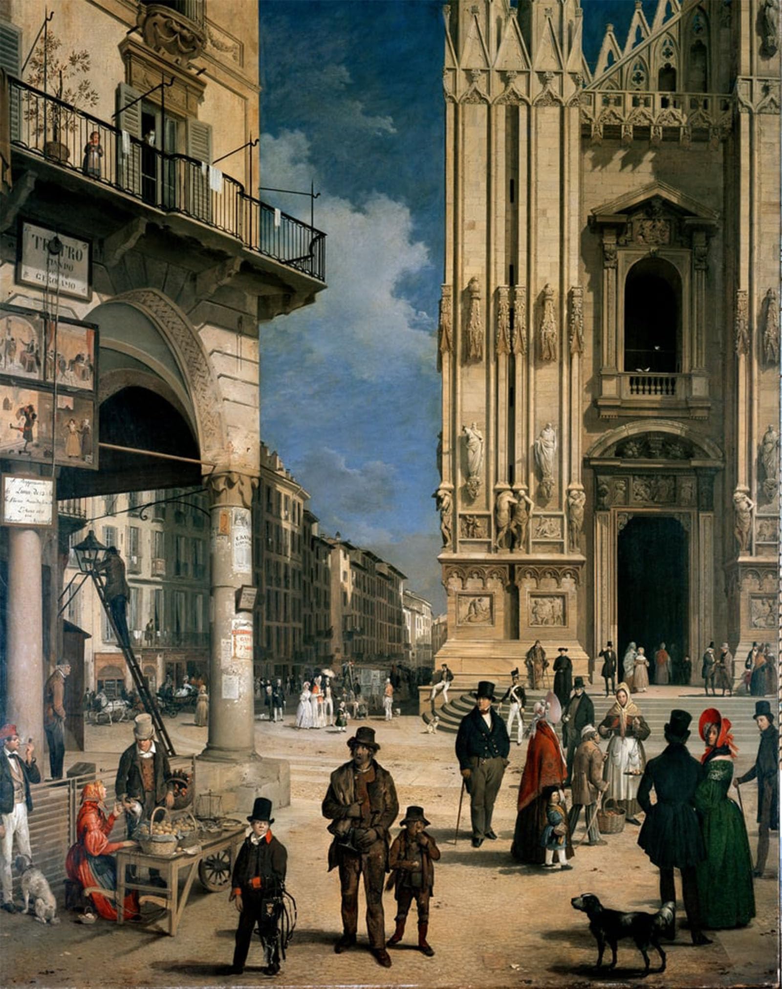 POSTERIIk Famous Modern Artwork Art Mural Marche De Figini in Milan by Angelo Inganni Oil Paintings Pictures for Home Decor 60x90cm