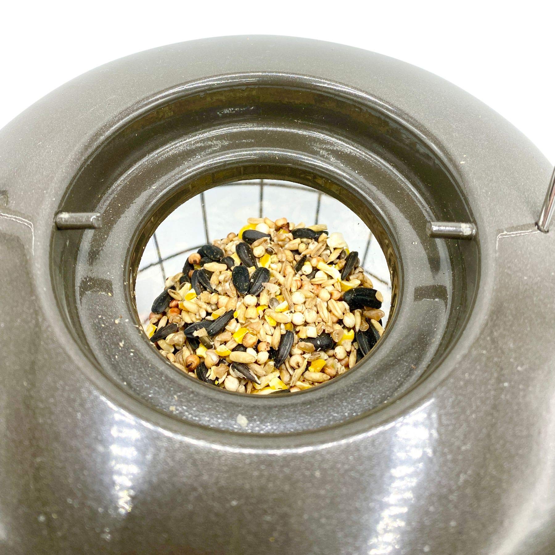 Vogelfutterstation für Wildsamen, groß, robust, Eichhörnchensicher, für den Außenbereich, Garten, Mokkabraun – mit starkem verzinktem Metallkäfig zur Abschreckung von Eichhörnchen und großen Vögeln