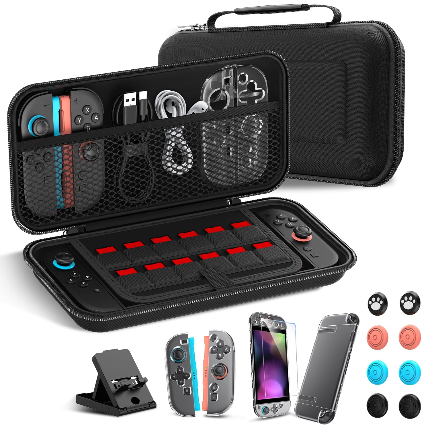 Nintendo Switch 2 Accessory Kit Case Cover Glass Film Stand Stick Caps Sungale