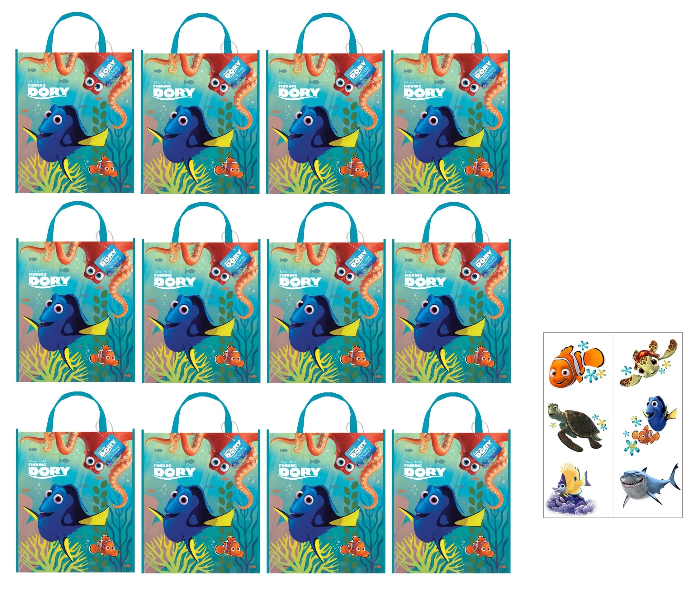 Unique Finding Dory Birthday Party Supplies Bundle includes Plastic Party Favor Tote Bags - 12 Count