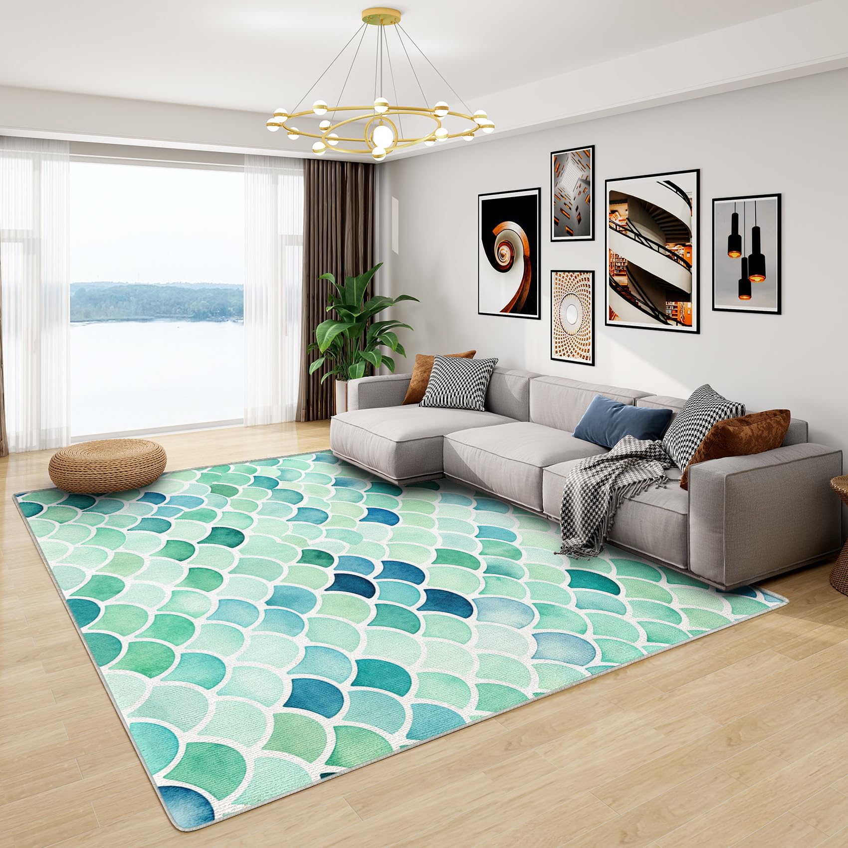 Mermaid Rugs for Girls Bedroom - Mermaid Scales Rug, Kids Gradient Green Rugs for Living Room Bedroom, Washable Non Slip Soft Small Carpet, Patterned Area Rugs & Home Decor 80x150 cm