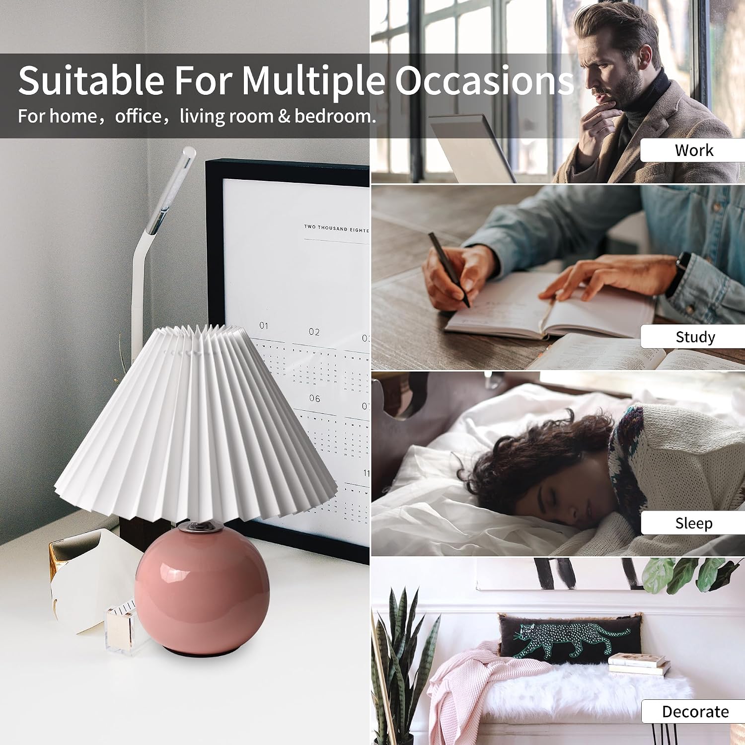 Korean Pleated Table Lamp Ins DIY Ceramic Table Lamps for Living Room Home Deco Cute Lamp with Tricolor Led Bulb Beside Lamp… image 4