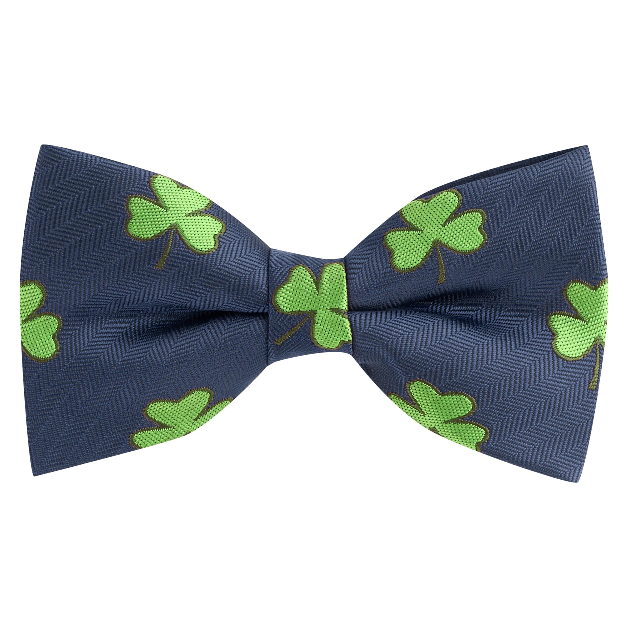 King & Priory Blue Shamrock Navy Herringbone Embroidered Bow Tie