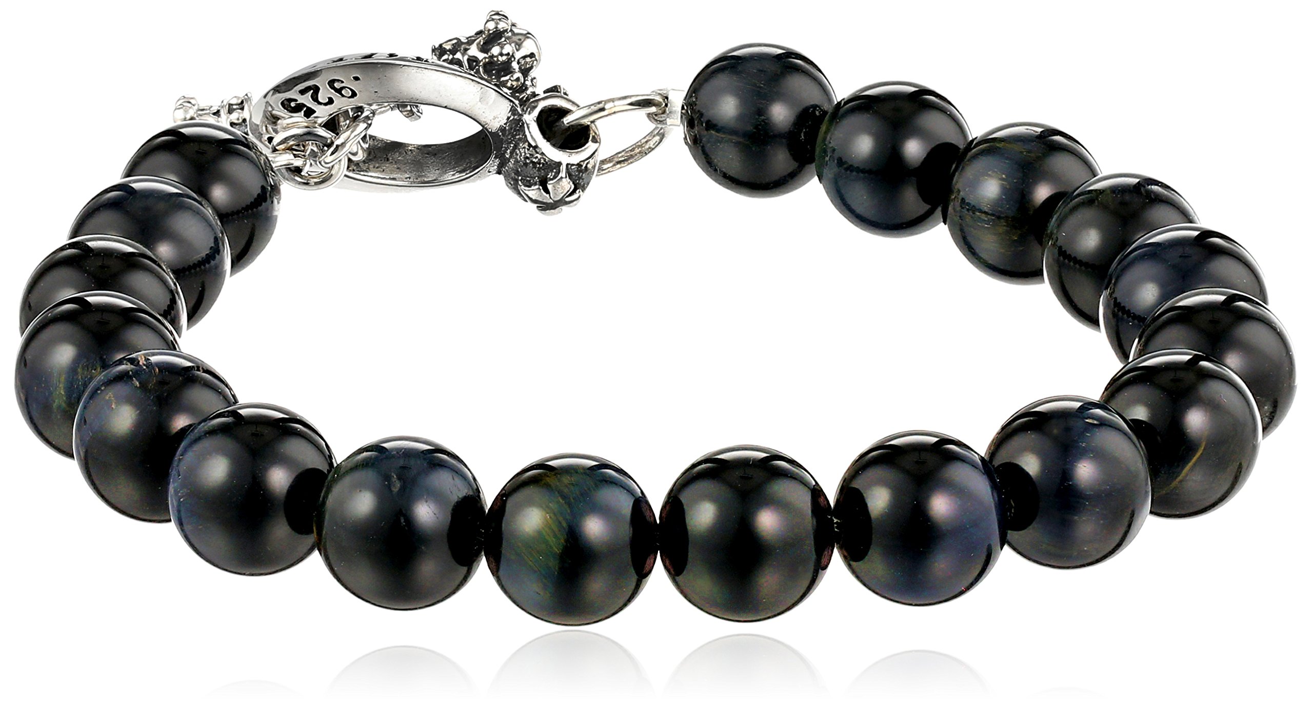 King Baby Sterling Silver and Blue Tiger Eye (10 mm) Bracelet