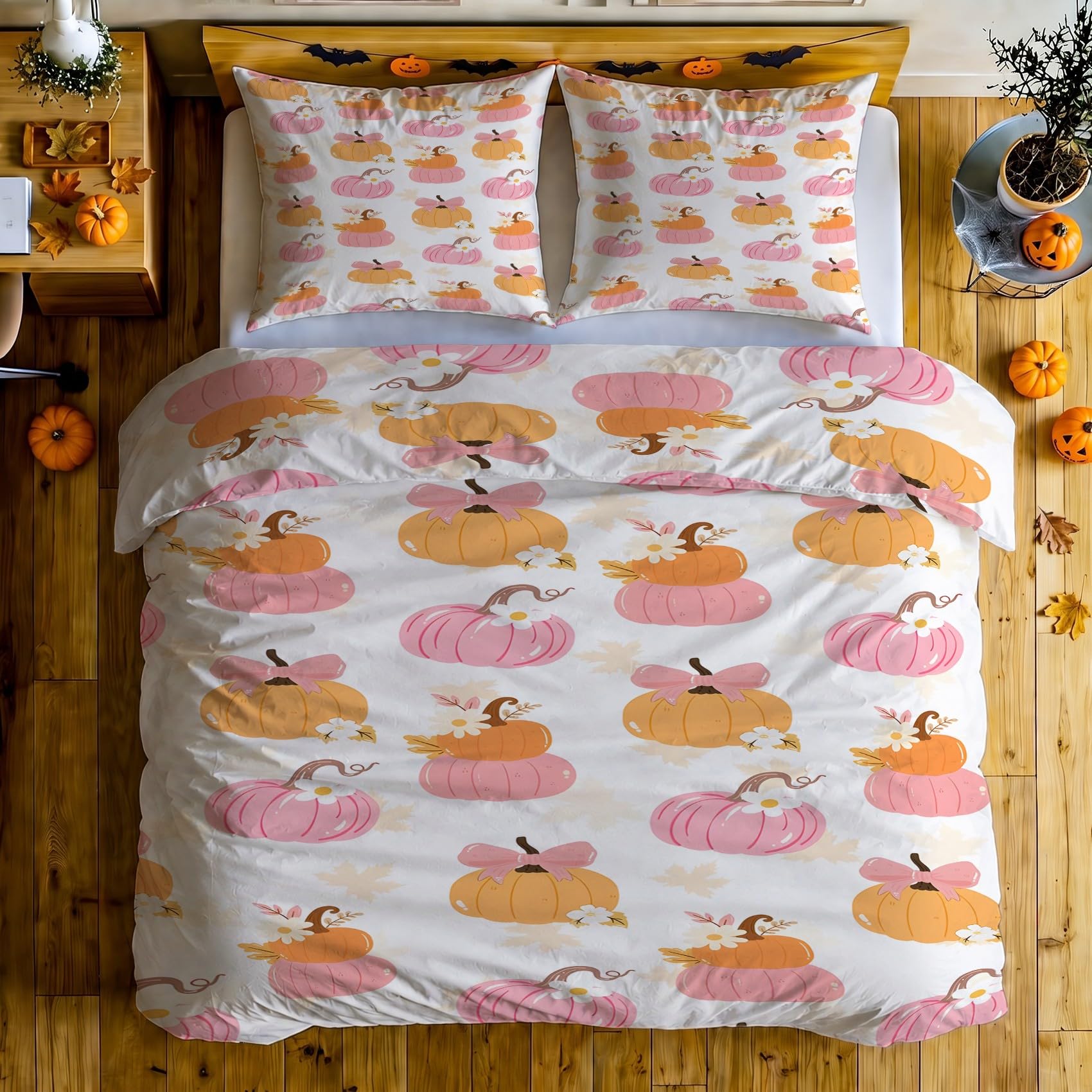 Generisch Rosa Kürbis Bettwäsche 220x240 3tlg Schlafzimmer Deko