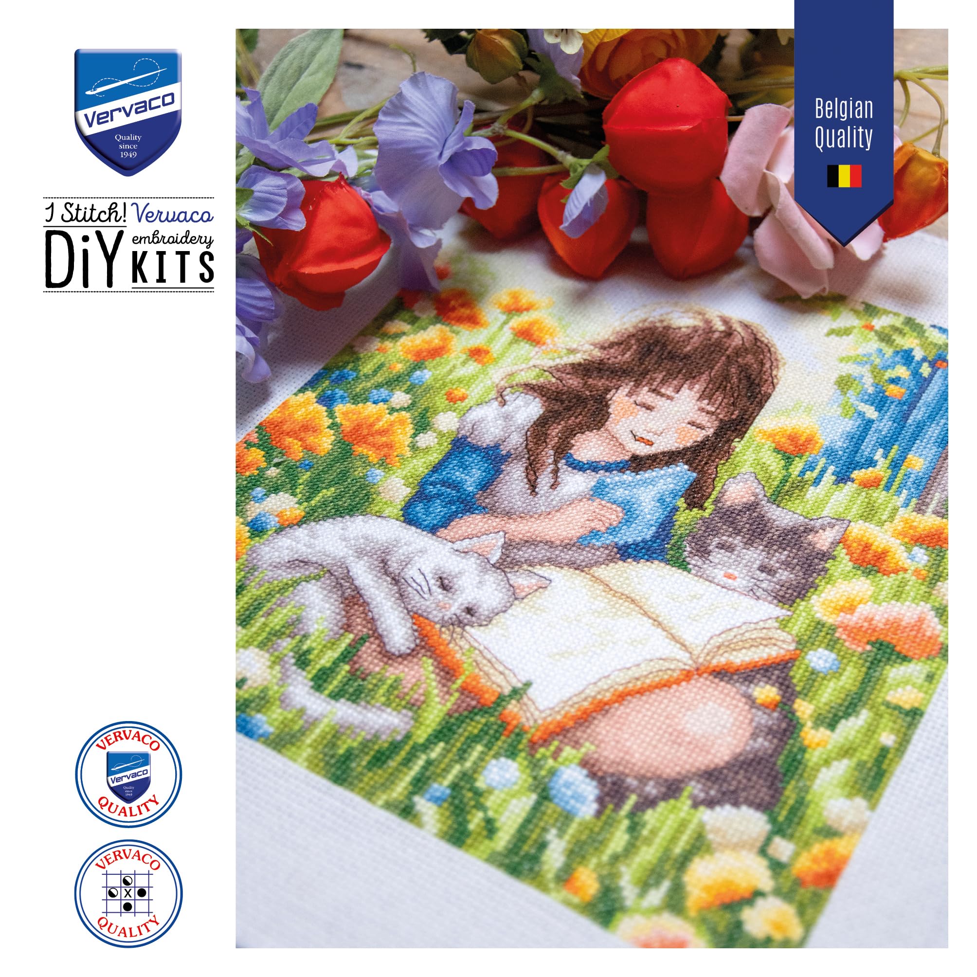 VERVACO Haft Krzyżykowy Liczony Zestaw Obraz do Haftu RELAKS W OGRODZIE Zrób to Sam Zestaw Kreatywny dla Dorosłych 23 x 25 cm Dekoracja Ścienna DIY Cross Stitch Kit