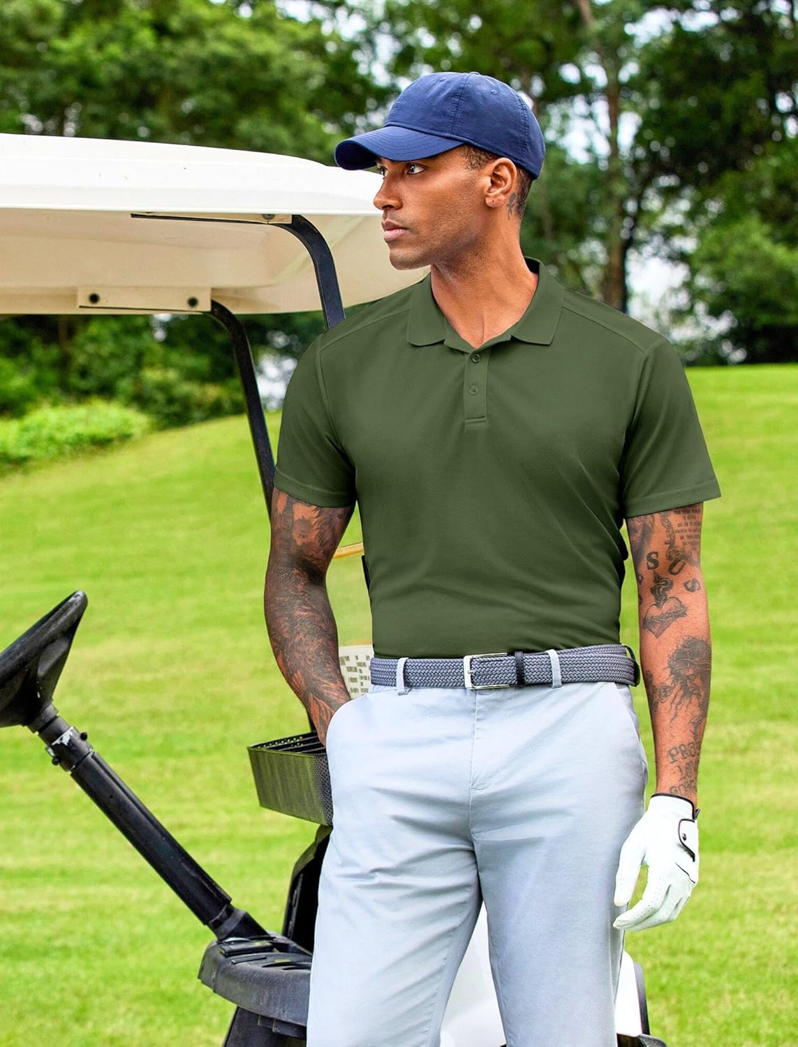 PINSPARK Golf Polo Shirts for Men Quick Dry Short Sleeve Collared Shirt Slim Fit Casual Solid Stylish Polos Shirt - Image 3