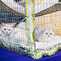 Vista 2 de Jetec 2 Pieces Reversible Cat Hanging Hammock Soft Breathable Pet Cage Hammock with Adjustable Straps and Metal Hooks Double Sided Hanging Bed for