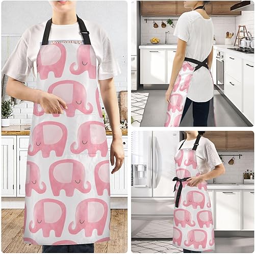 Miniatura 6 de Delantales de elefante de dibujos animados rosa para mujeres y hombres con bolsillos, delantal de cocina impermeable, delantal de jardinería suave