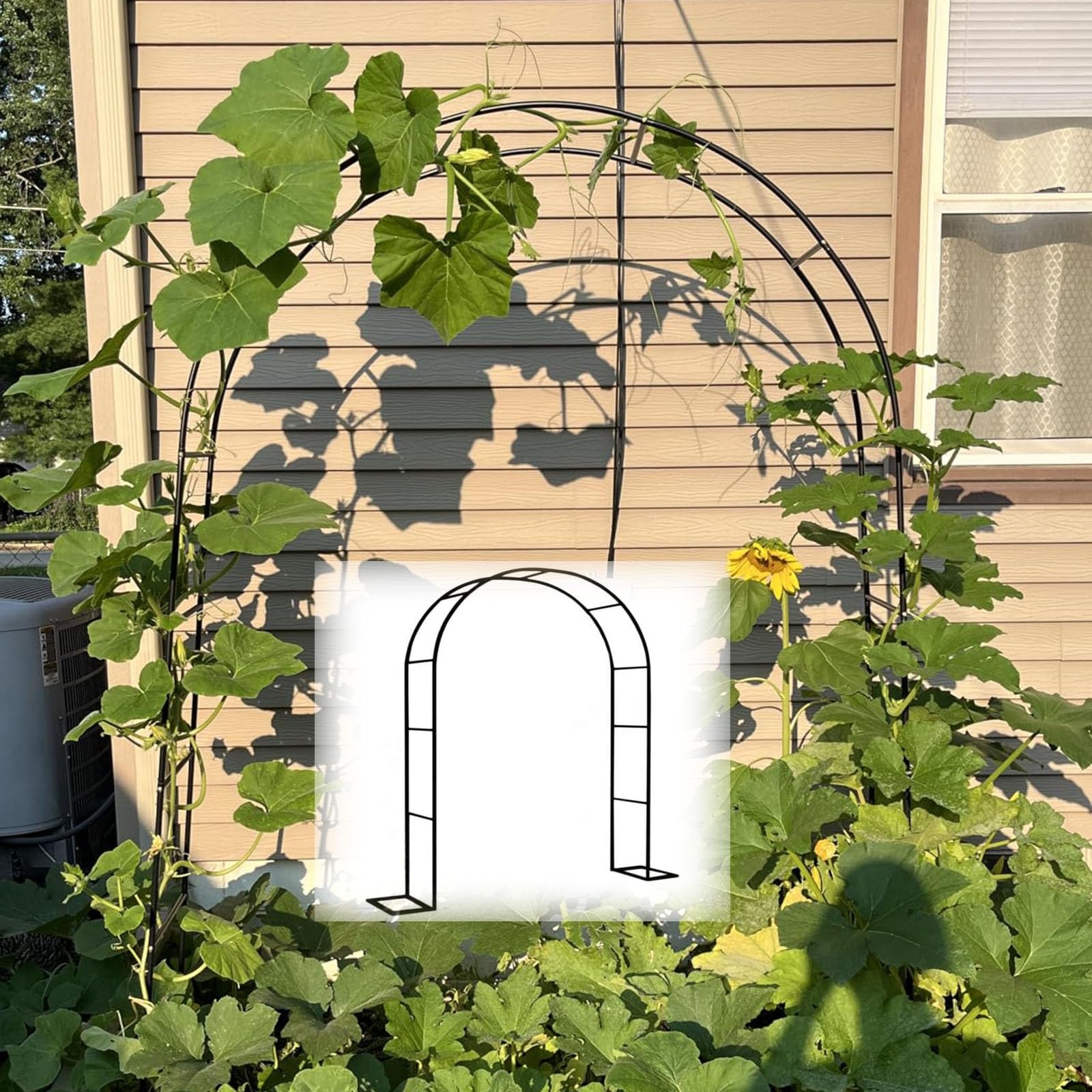Metalowa altana ogrodowa do roślin pnących, róż i winorośli, pergola na zewnątrz, łuk z podstawą, na imprezy i dekoracje, 200 cm szerokości x 240 cm wysokości (czarna)