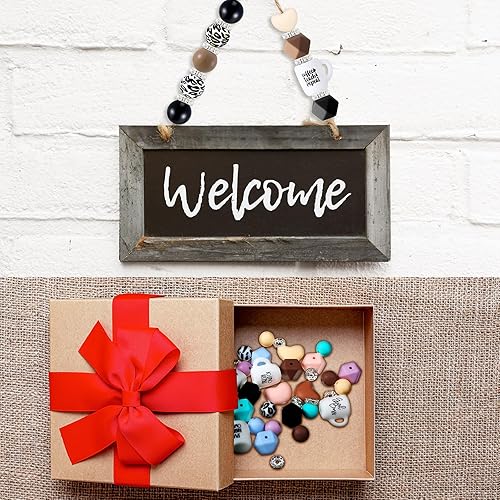 Miniatura 5 de Hotop Juego de 100 cuentas de silicona y cuentas espaciadoras, 60 piezas de estampado de vaca de leopardo, cuentas focales de silicona poligonal,