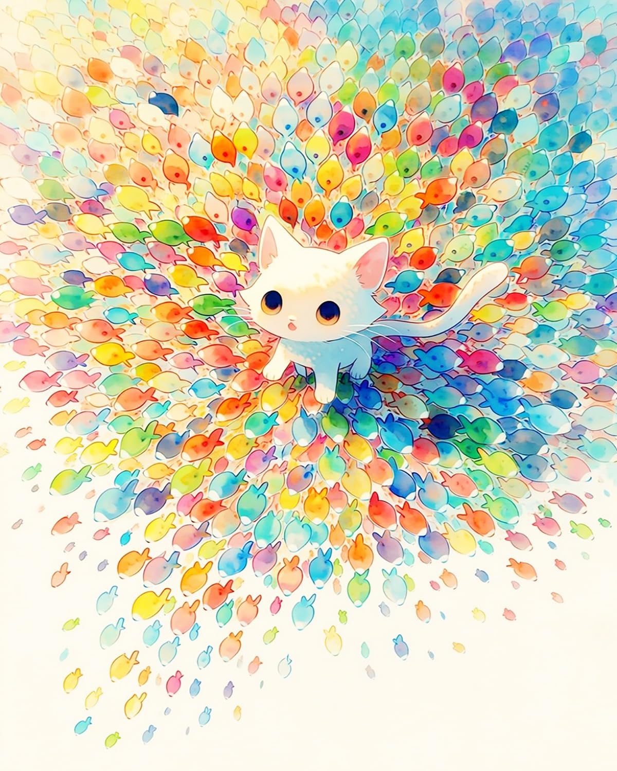 Liubaishi Multicolour Paint By Numbers For Adults, Rainbow Fish Cat Dream, 16X20 Inch Linen Canvas, Acrylic Painting Kit