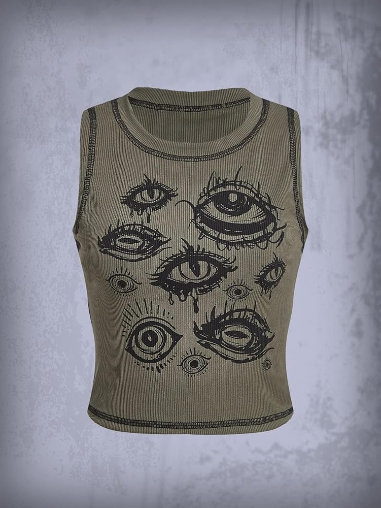 Anoumcy Y2k Gothic Eye Print Cropped Tank Top for Womens