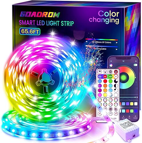 GOADROM Tira de luces LED de 65.6 pies, luces LED flexibles 5050 RGB ultra largas que cambian de color con control remoto IR de 44 teclas para el