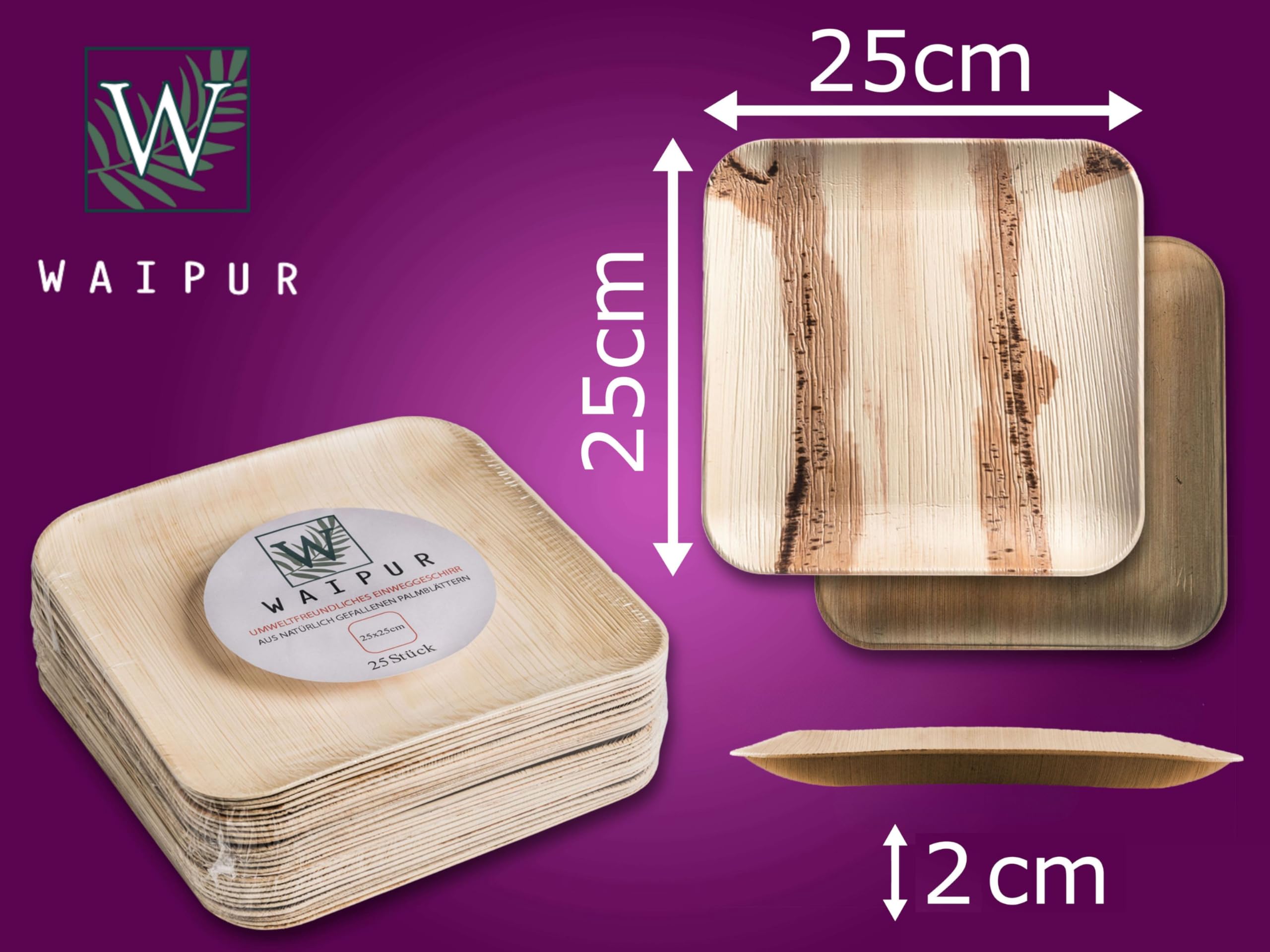 Assiette Jetable en Feuille de Palmier - 50 pcs. Carrées 25x25 cm - Vaisselle Naturelle et Élégante - Chic, Résistante et au Design Unique - semblable au Bambou et au Bois