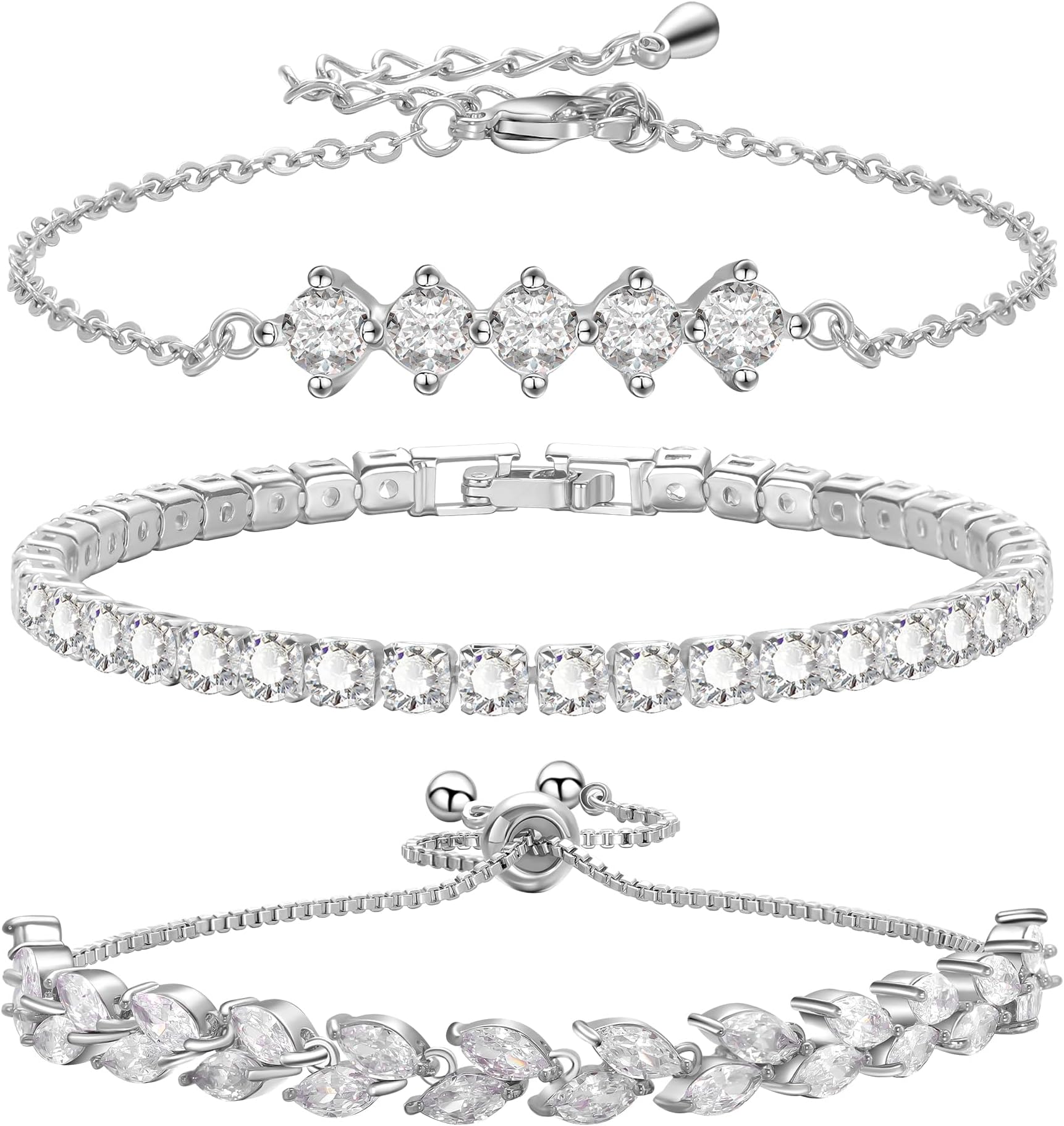 Gold Bracelet for Women,Silver Plated Tennis Bracelet Cubic Zirconia Classic Bracelet Dainty 14k Gold and Silver Bracelets for women