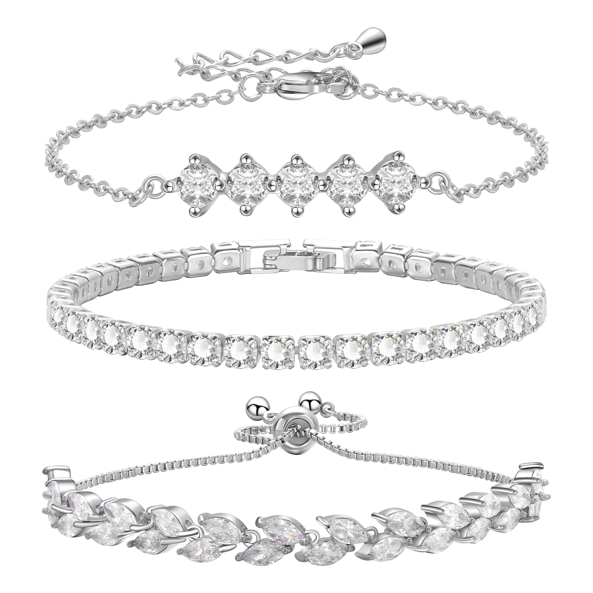 Gold Bracelet for Women,Silver Plated Tennis Bracelet Cubic Zirconia Classic Bracelet Dainty 14k Gold and Silver Bracelets for women