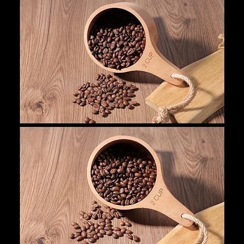 Miniatura 6 de 2 tazas medidoras de madera, hechas a mano con acabado pulido de madera, madera de haya natural, cucharas medidoras grandes para cocina, hornear,