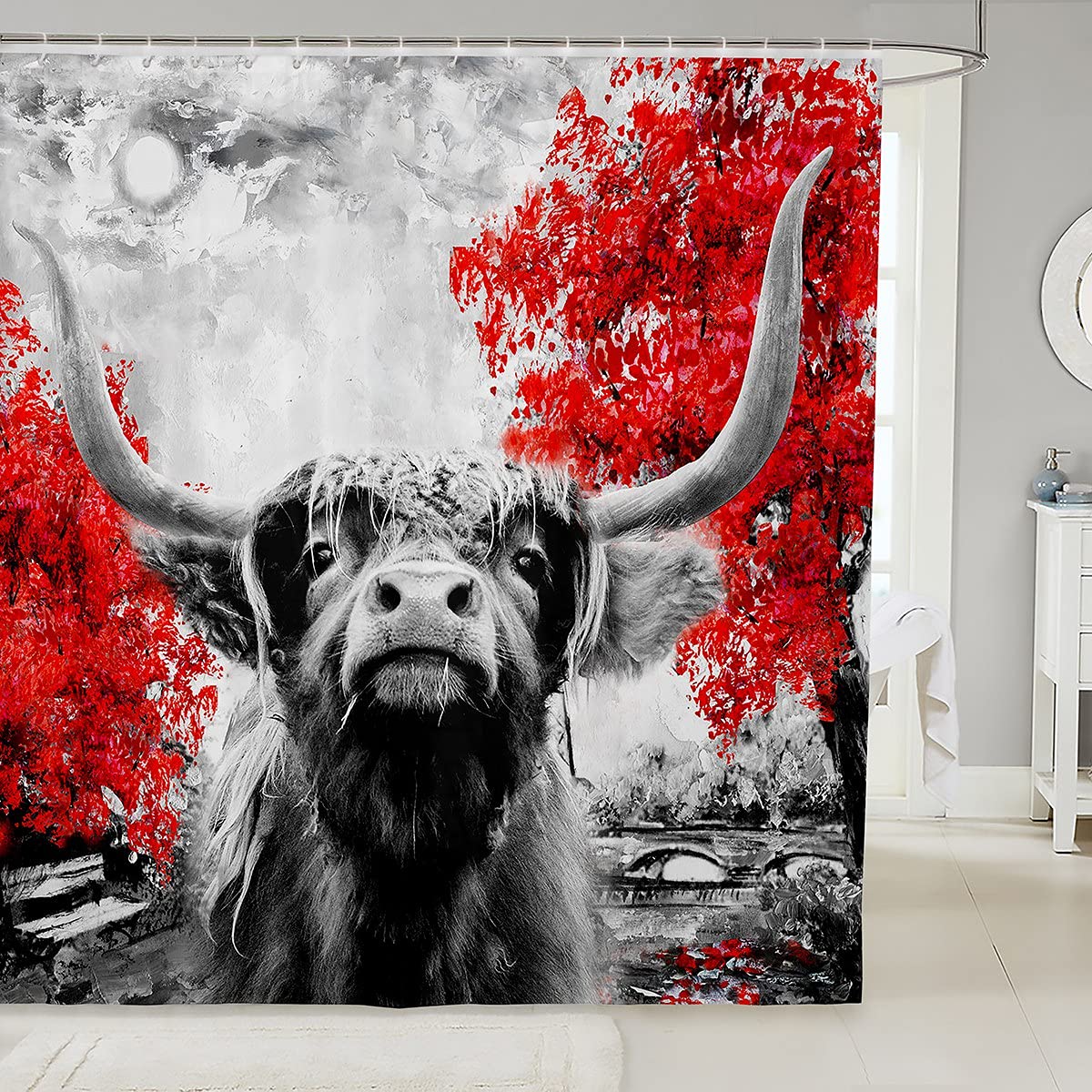 Rideau de douche vache Highland lavable pour éviter les projections d'eau au sol