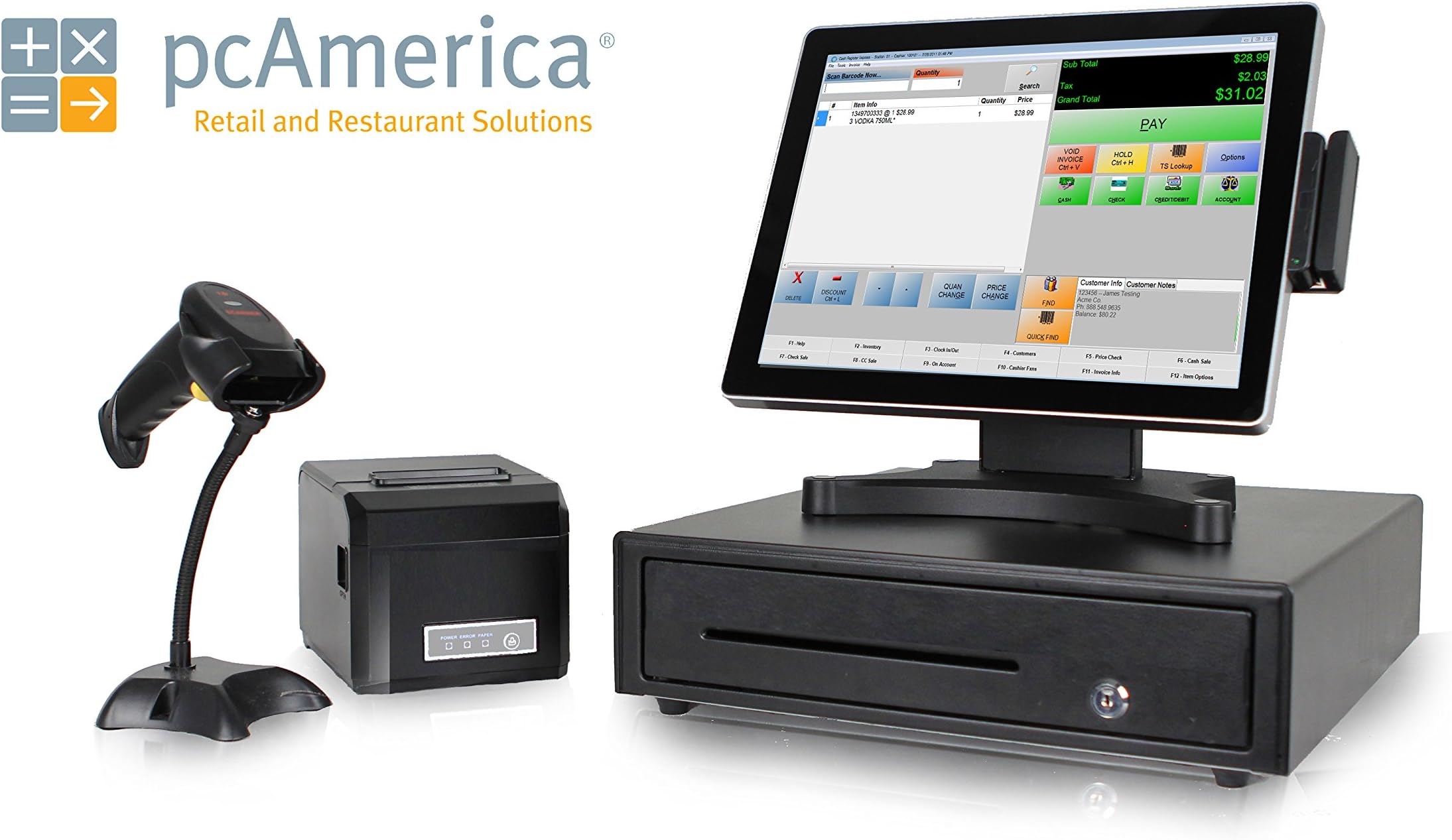 Retail Point of Sale System - includes Touchscreen PC, POS Software (CRE), Receipt Printer, Cash Drawer, Credit Card Swipe Reader and Barcode / Label Printer