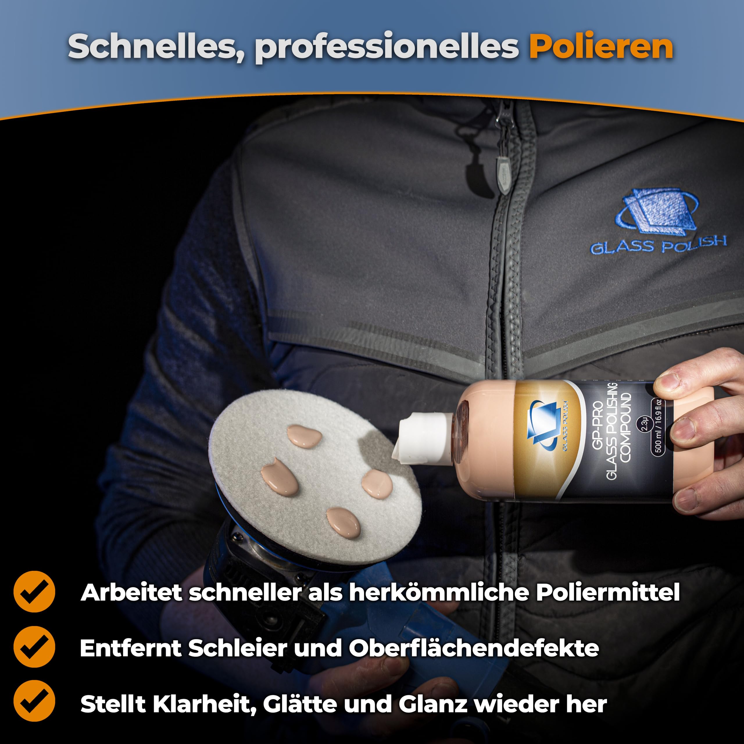 Glass Polish 14056 GP-PRO Glaspoliturpaste zum professionellen Polieren aller Glasoberflächen – 2,3 Mikron – 500 ml