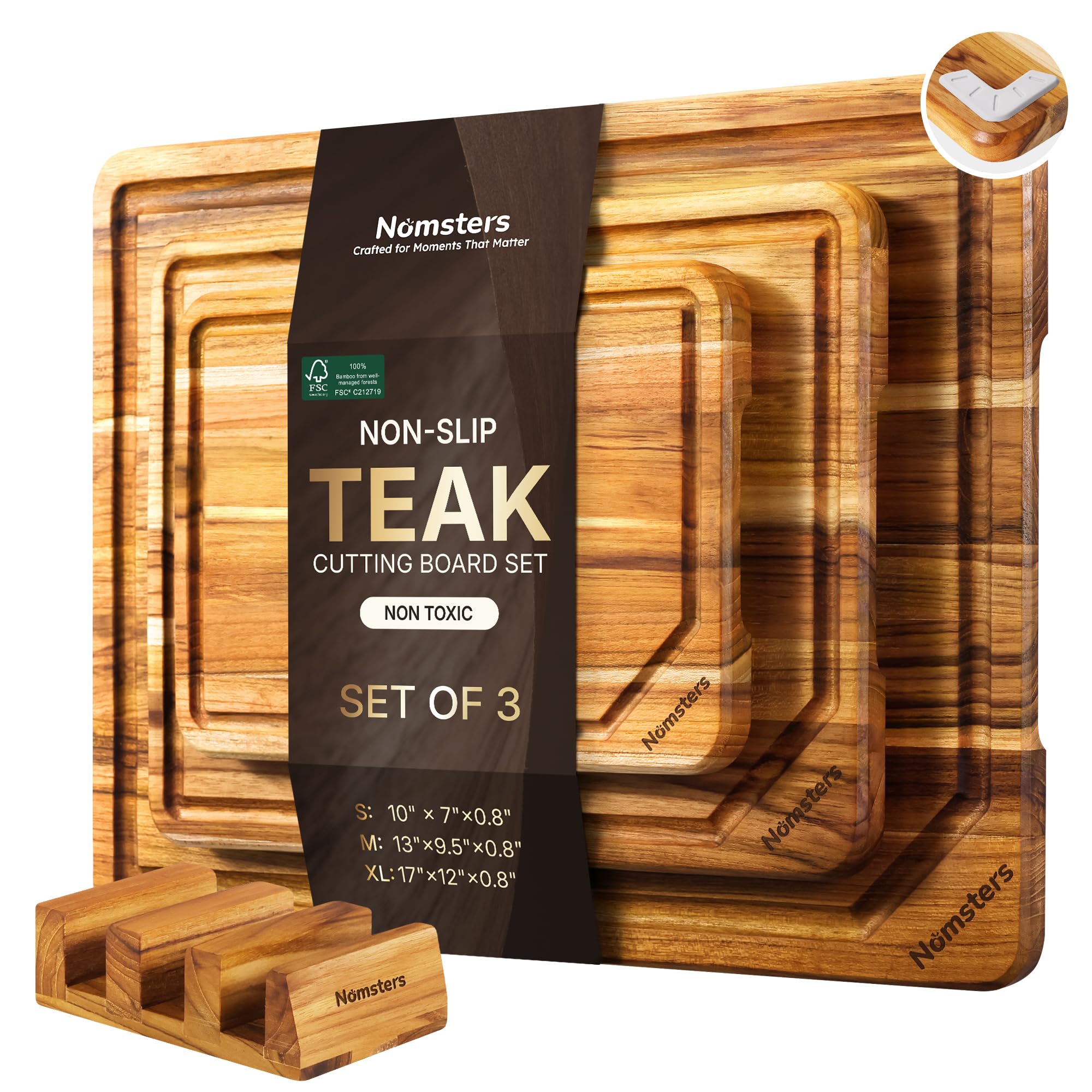 Nomsters Teak Wood Cutting Board Set