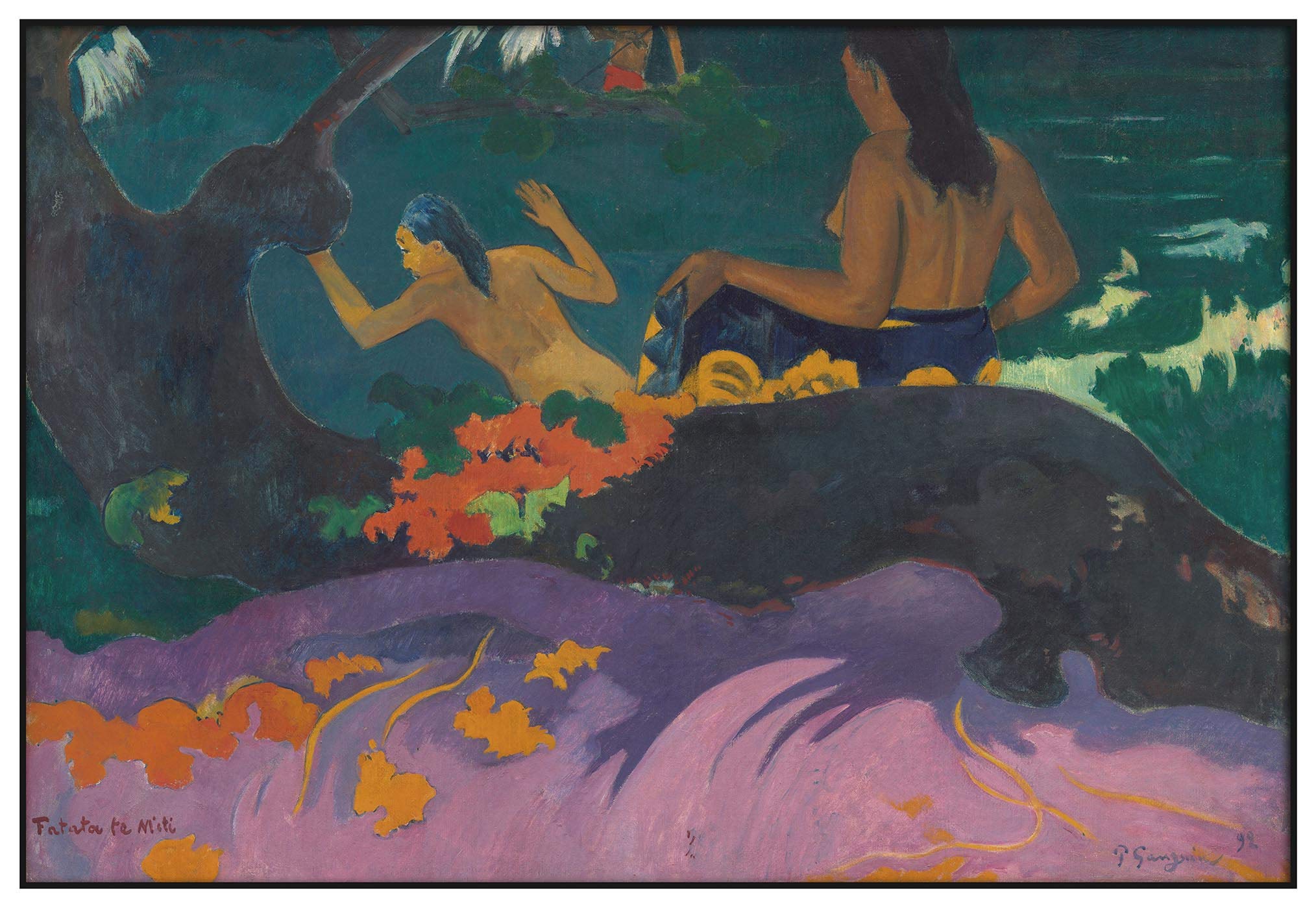 Panorama Cuadro Enmarcado Paul Gauguin Fatata te Miti 70x50 cm - Impreso en Papel Rígido - Incluye Marco - Decoración Salón - Póster Decorativos para Dormitorio y Salón