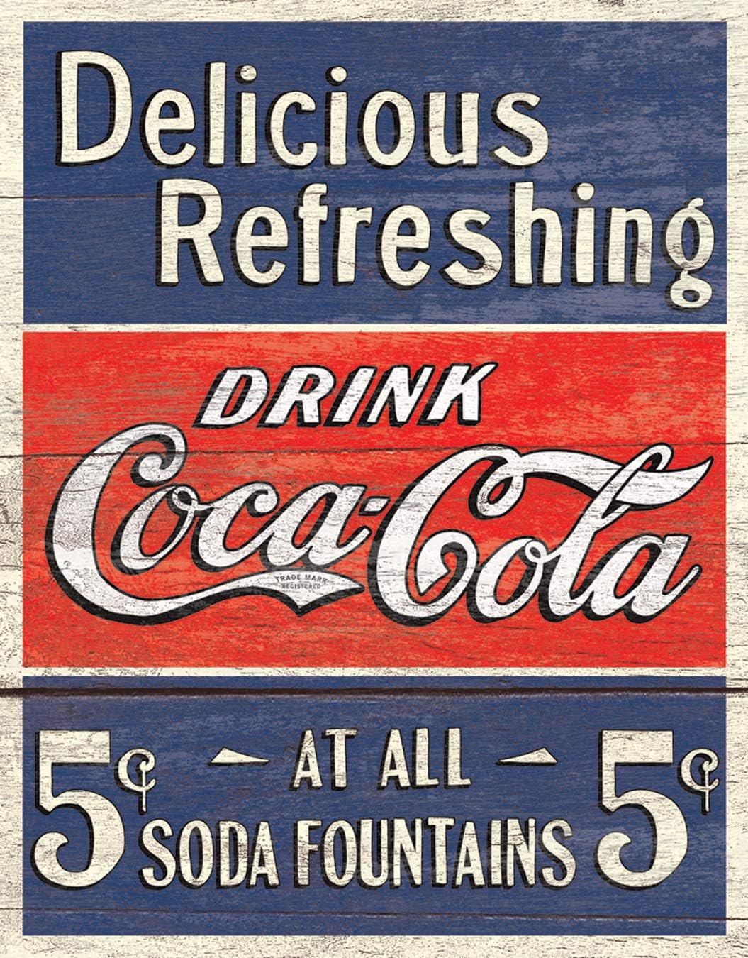 Desperate Enterprises Coca-Cola Delicious 5 Cents Tin Sign – Nostalgic Vintage Metal Wall Decor – Made in USA