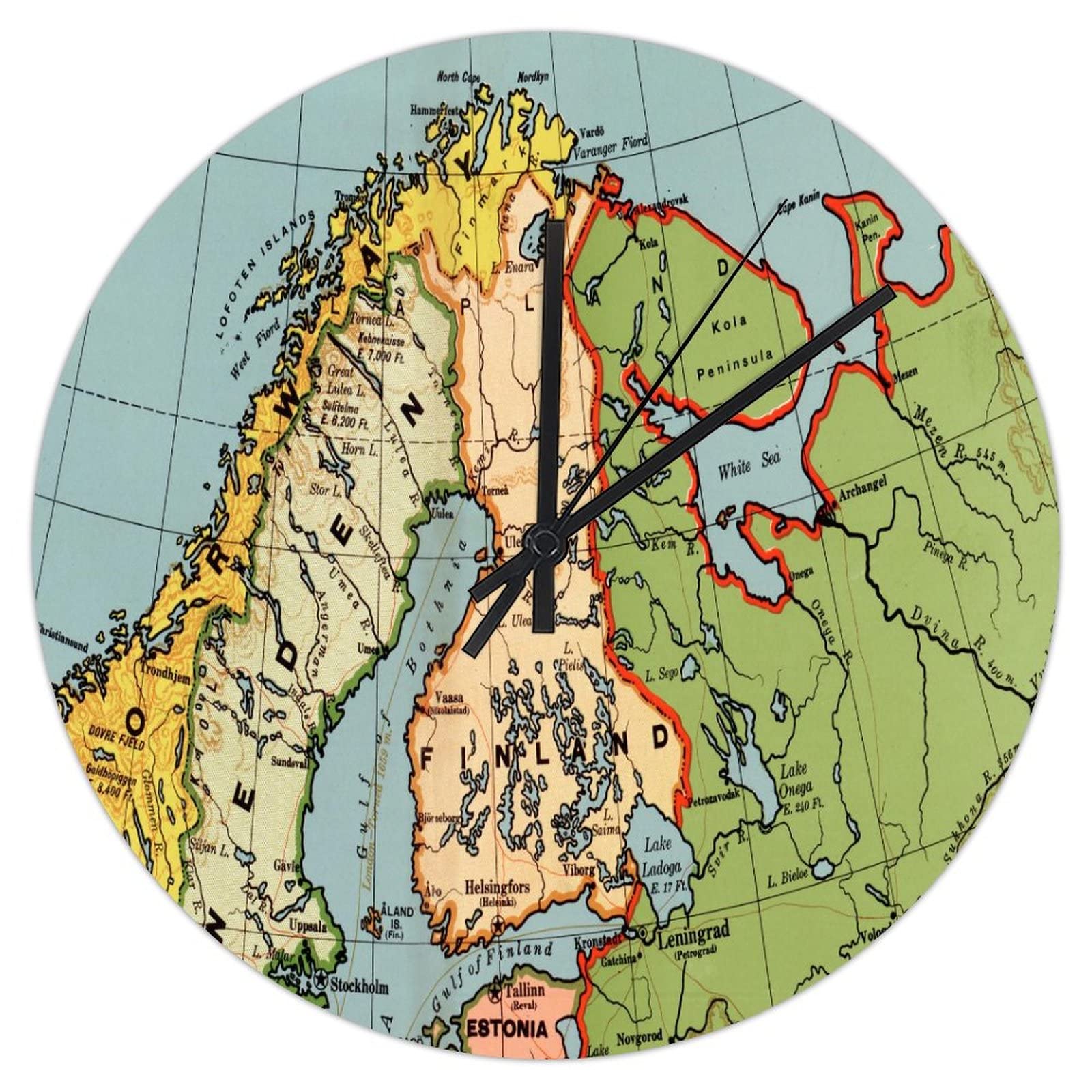 Horloge murale silencieuse Finlande antique | Cadran rond 30 cm sans tic-tac pour rester concentré