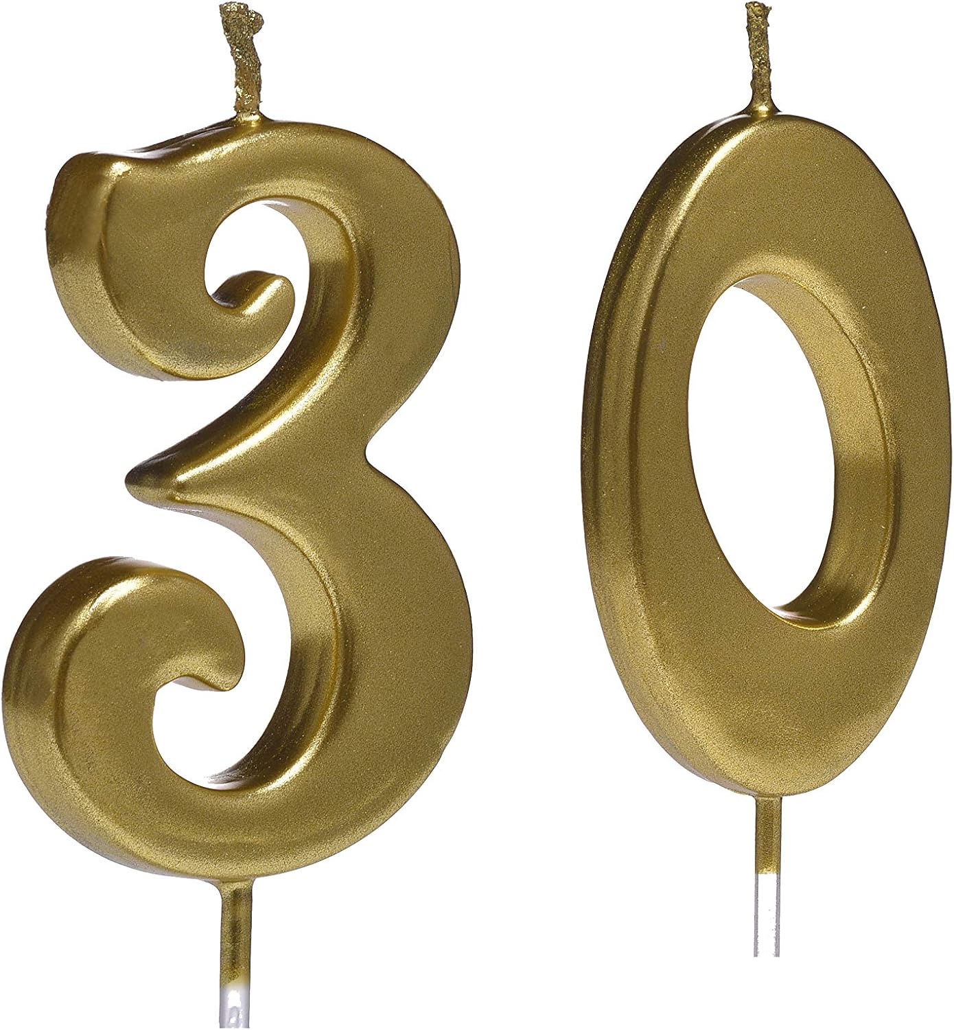 Bailym Gold 30th Birthday Candles,Number 30 Cake Topper for Party Decoration