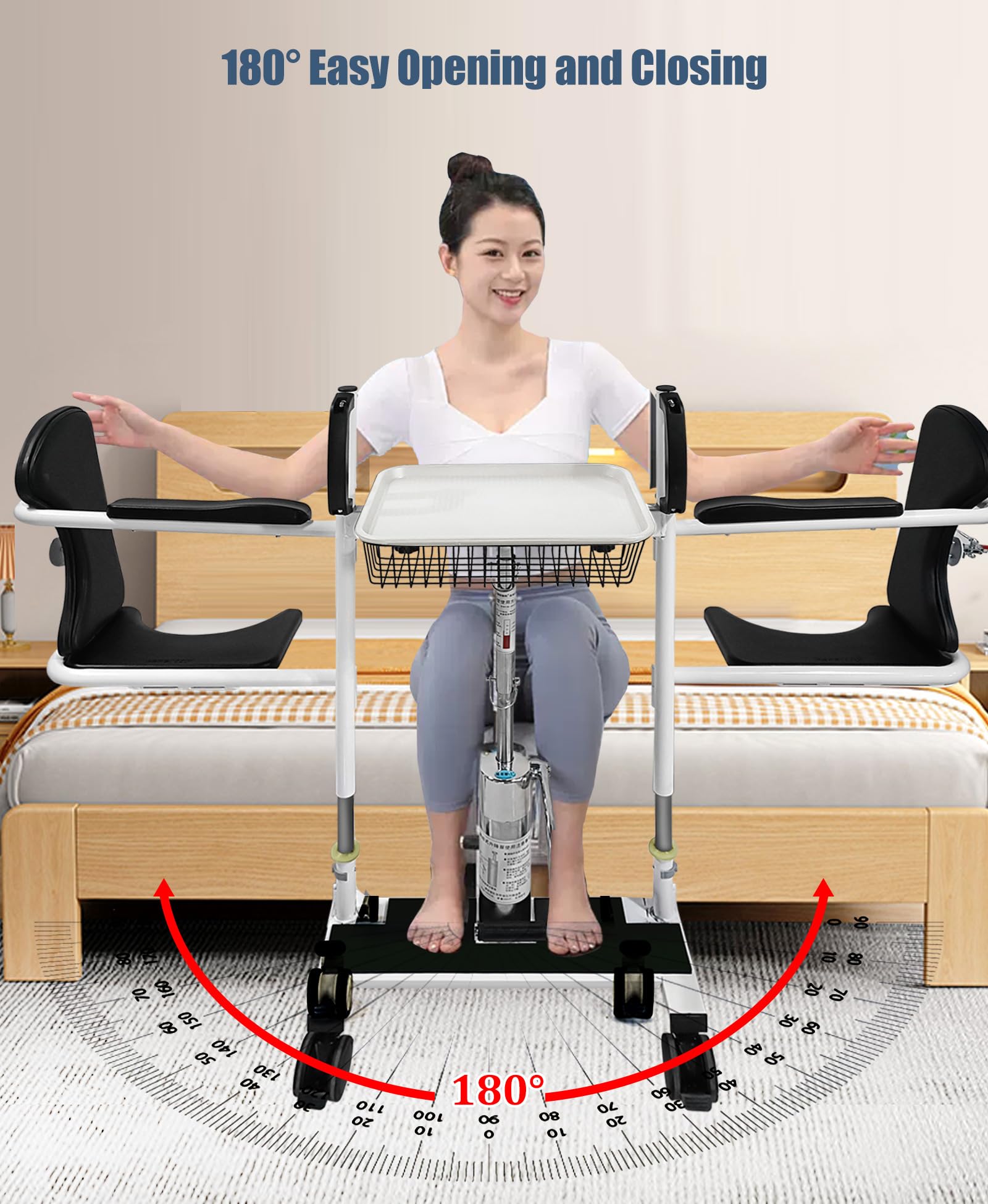 Grúa Hidráulica para Pacientes, Silla Elevadora de Traslado 5 en 1 para el Hogar, Altura Ajustable con Asiento Abatible a 180°, Silla Elevadora de Traslado para Personas Mayores