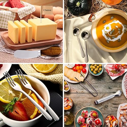 Miniatura 8 de Accesorios para tableros de embutidos (29 piezas) Esparcidores de queso para tablero de embutidos, mini cuchara de servir, tenedor, pinzas, palillo