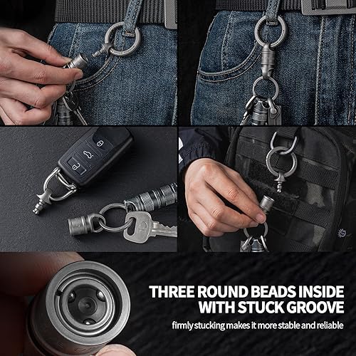 Miniatura 5 de FEGVE Llavero de liberación rápida con 2 llaveros de titanio, llavero desmontable y resistente mosquetón para hombres y mujeres