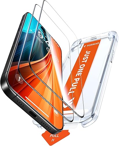 TORRAS Protector de pantalla de diamante de primera clase para iPhone 1313 Pro14 protección duradera de grado militar 9H+ sin burbujas, protector de