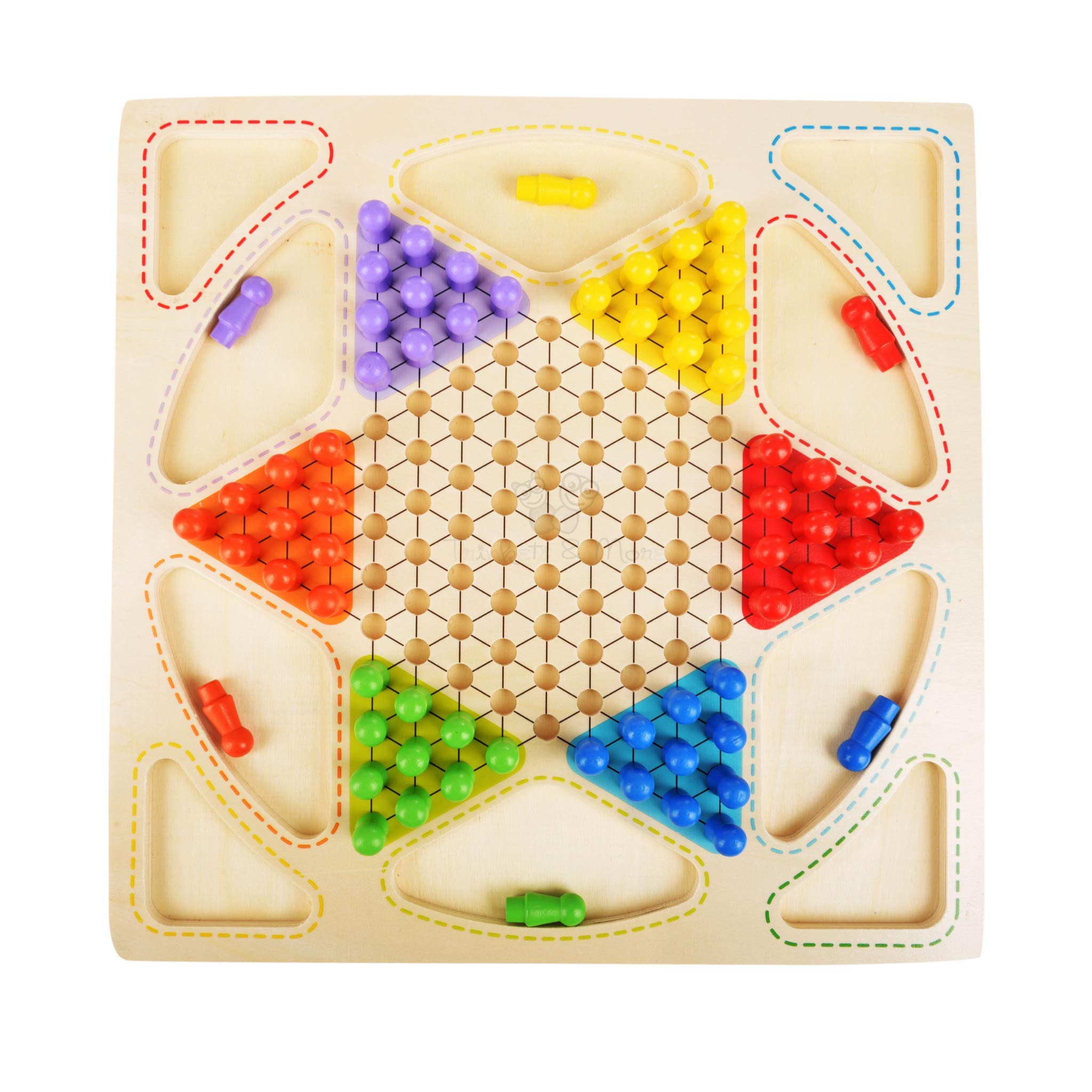Trinkets & More - Chinese Checker Board & Ludo 2 in 1 Premium Wooden Classic Board Game for Adults and Kids Superb Family Office Game | Picnic Toys 3+ Years (2 in 1 Checkers Ludo)-image-21