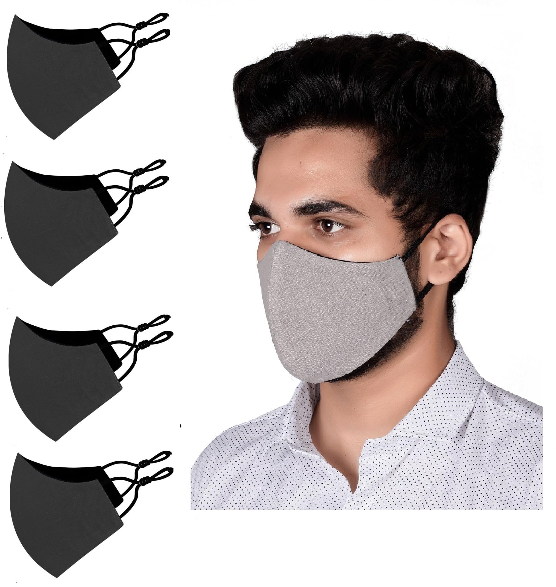 Premium Quality Black Face Mask, Adjustable Size, Washable & Reusable, Unisex – Comfortable for Outdoor Use and Protect from Air Pollution, Dust (Cotton Fabric), 4 Pcs-image-4