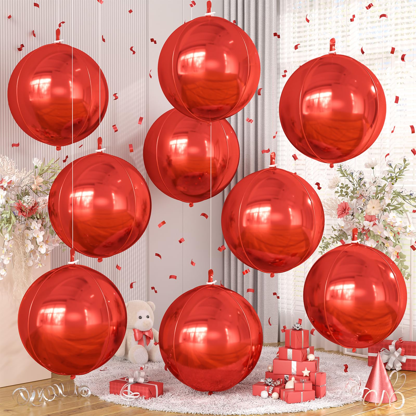 9 Pcs Red Round Foil Balloons,22 Inch Metallic Red Round Balloons