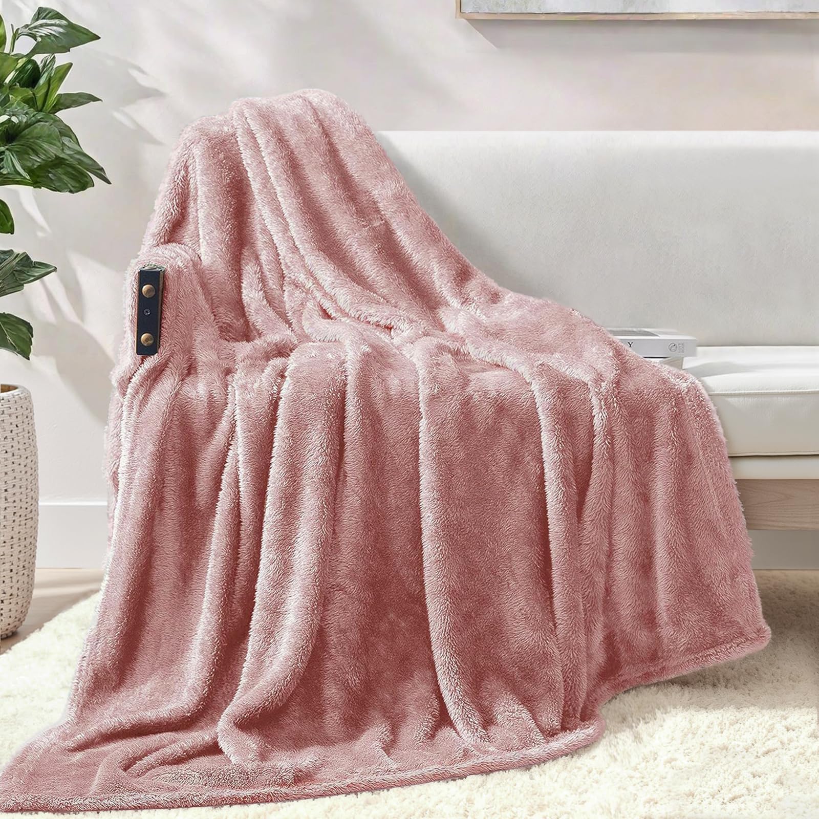 Plush Fuzzy Fleece Throw Blanket 127x178 CM, Super Soft, Fluffy and Warm Blankets for Couch, Bed, All Season Use, Dusty Pink
