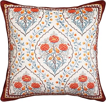patdrea Designer Vintage Throw Pillow Covers 18"x18",Red Luxury Soft Dutch Velvet Pillows Cover with Birds Floral Pattern,Square Farmhouse Decorative Pillowcases for Couch Bed Living Room Outdoor