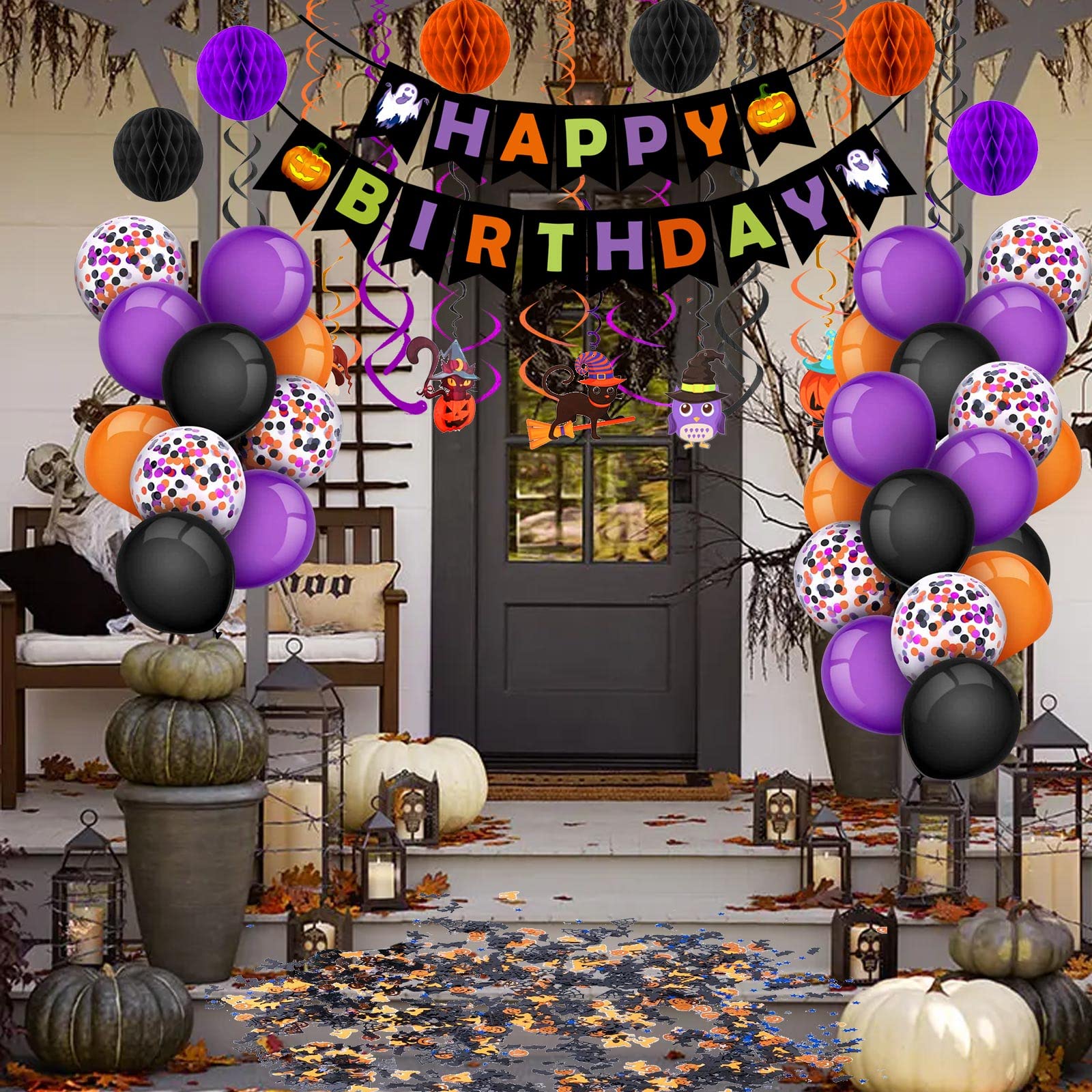 Happy Halloween Banner Mit Fledermäusen & Kürbissen - Partydekoration Für Tür & Wand | Bunt, 16x20 Cm