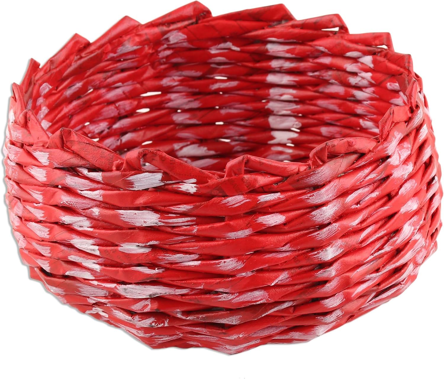 NOVICA Red White Paper Eco-Friendly Storage Container from India 'Red and White'